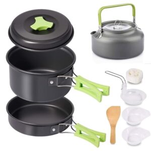 Camping Cooking Set | Lightweight Outdoor Cookware Kit for Trekking, Hiking, Camping & Picnic | Non-Stick Aluminium Pot, Pan & Kettle Set